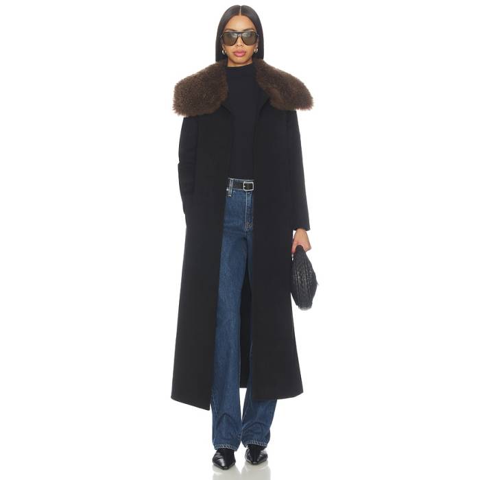 Susanna Chow 【 X Revolve Sloane Cashmere Shearling Coat Women Black \u0026Amp; Brown 】 レディース 黒いこと 黒いこと 赤銅色 赤銅色