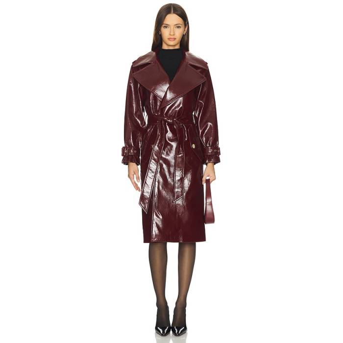 アリスアンドオリビア Alice + Olivia 【 Nevada Faux Leather Trench Coat Women Oxblood 】 なめし革 レディース 赤・オックスブラッド