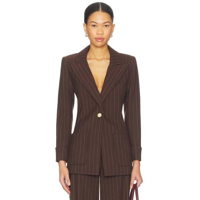 アリスアンドオリビア Alice + Olivia 【 Burns Fitted Roll Cuff Blazer Women Dark Chocolate \u0026Amp; Off White 】 ブレイザー レディース 白いこと 白いこと