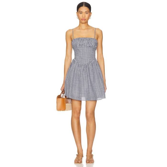 Elodie The Label 【 Leona Mini Dress Women Navy Gingham 】 お召しもの レディース 紺色 米国海軍 ドレス-レディースファッション