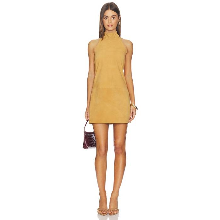 Aexae 【 Leather Suede Mini Halter Dress Women Light Suede Brown 】 なめし革 スエード・スウェード 御召しもの レディース スエード・スウェード 赤銅色 赤銅色