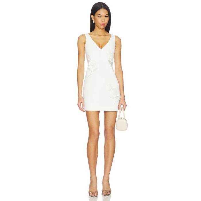 Self-Portrait 【 White Crepe Embellished Flower Mini Dress Women White 】 白いこと 白いこと 縮緬 御召しもの レディース 白いこと 白いこと