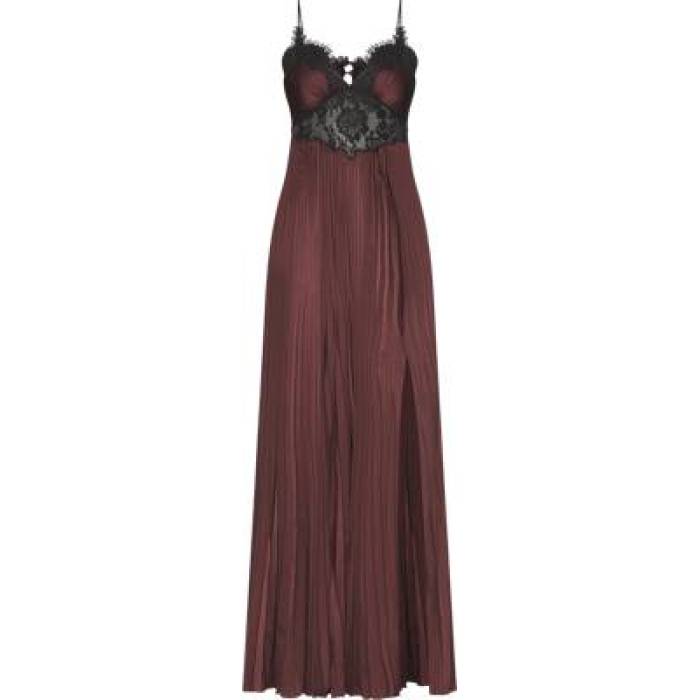 Self-Portrait 【 Brown Satin Lace Insert Maxi Dress Women Brown 】 赤銅色 赤銅色 繻子 御召しもの レディース 赤銅色 赤銅色