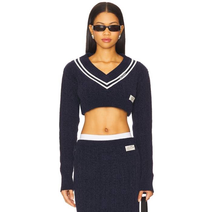 We11Done 【 Cable Cropped Sweater Women Navy 】 調教師 レディース 紺色 米国海軍