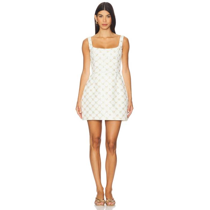 Nadine Merabi 【 Square Neck Tulip Mini Dress Women Cream 】 御召しもの レディース 皮膚軟化剤