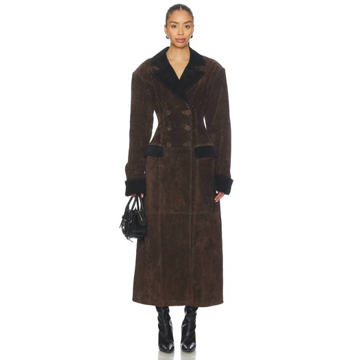 Weworewhat 【 X Premium Double Breasted Suede Coat Women Chocolate Brown &Amp; Black 】 Premium プレミアム スエード・スウェード レディース 茶色 ブラウン 黒色 ブラック｜スニケス