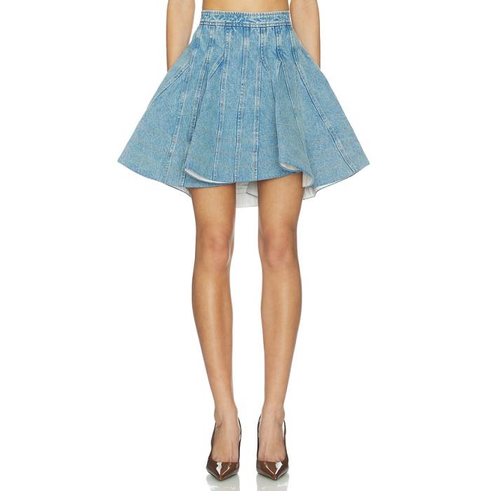 Aknvas 【 Kalle Denim Godet Skirt Women Sky Blue Denim 】 ジーンズ レディース 天の原 青碧 青碧 ジーンズ