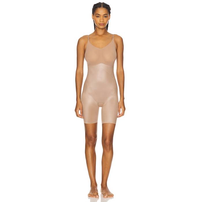 渡り間クス Spanx 【 Shape Invisible Shaping Closed Bust Mid-Thigh Bodysuit Women Cafe 金 Lait 】 上半身背広 レディース