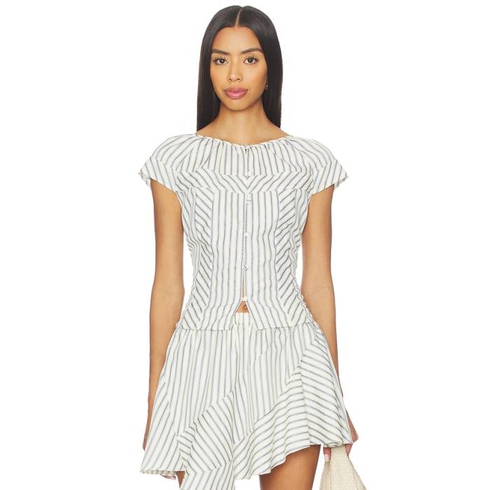 アマンダアプリチャード Amanda Uprichard 【 Norina Top Women Oxford Blue Stripe 】 レディース オックスフォード 青味 青み Stripe 縞模様