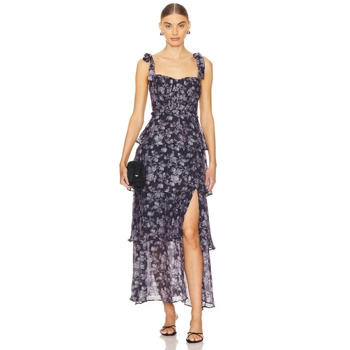 Astr The Label 【 Mellorie Dress Women Navy \u0026Amp; Grey Floral 】 お召しもの レディース 紺色 米国海軍 薄墨色 薄墨色