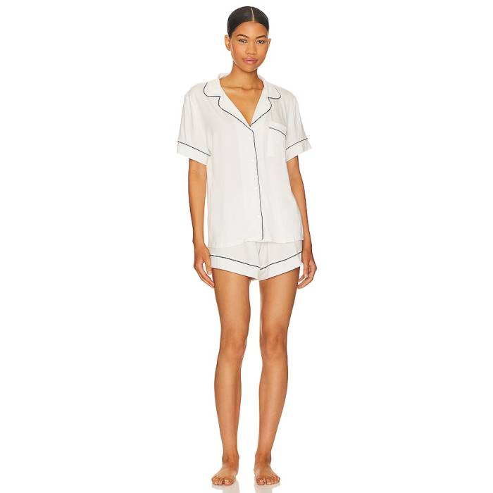 エバージェイ Eberjey 【 Gisele Short Pj Set Women Ivory \u0026Amp; Navy 】 レディース 象牙色 紺色 米国海軍