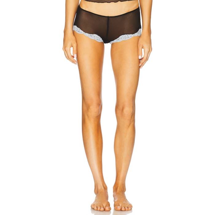 オンリーハーツ Only Hearts 【 Tulle With Lace Boy Brief Women Black \u0026Amp; Crystal Blue 】 レディース 黒いこと 黒いこと 青み 青色