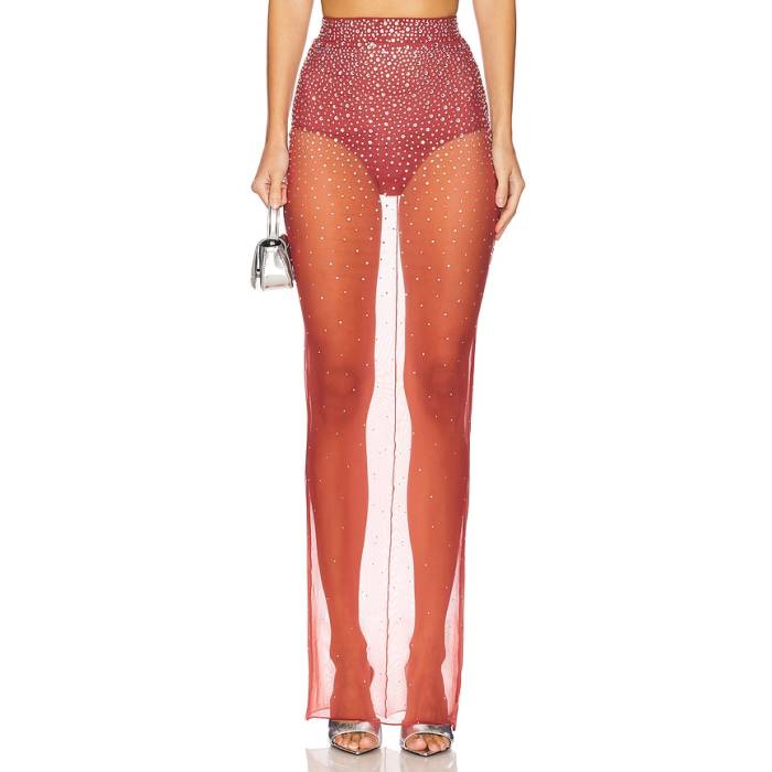 Alex Perry 【 Crystal Mesh Maxi Skirt Women Cognac 】 レディース