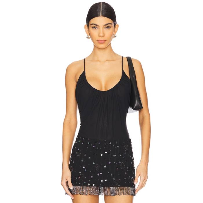 L\u0027agence 【 Gelina Ruched Bodysuit Women Black 】 上半身背広 レディース 黒いこと 黒いこと