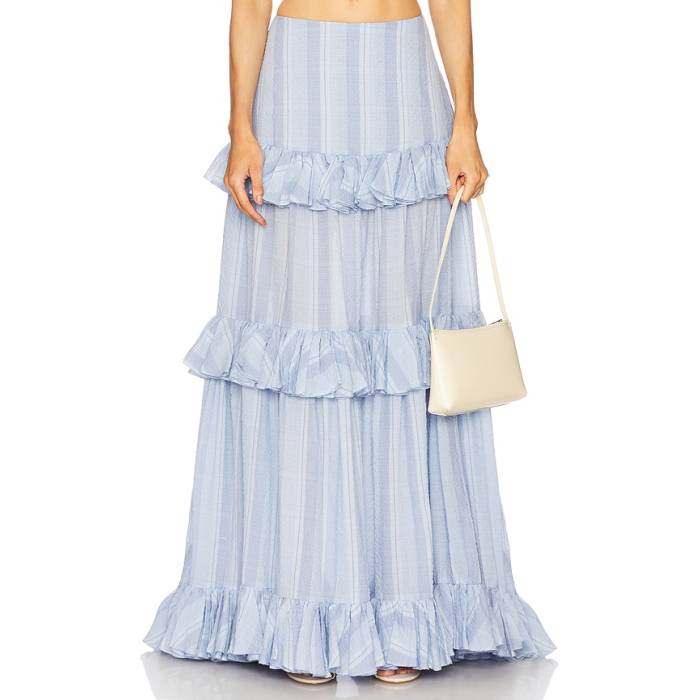 プラバルグルン Prabal Gurung 【 Maxi Ruffle Tiered Skirt Women Blue Multi 】 レディース 青み 青色