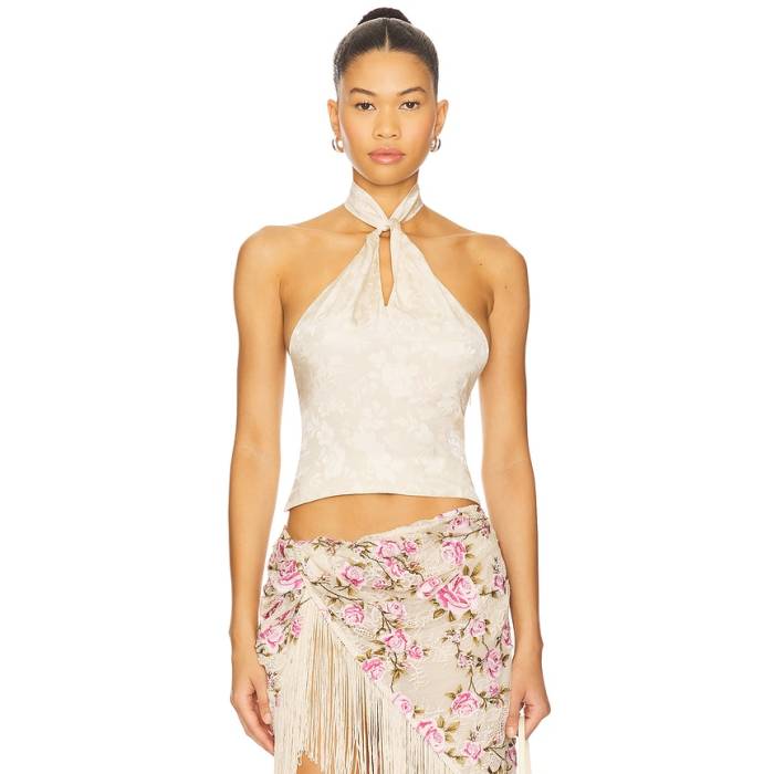 For Love \u0026 Lemons 【 Esme Silk Jacquard Top Women Pink 】 レディース pink さくら色