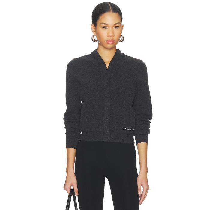 アレキサンダーワン Alexander Wang 【 Knit Logo Cardigan Women Charcoal 】 編み物 ロゴタイプ ジレー レディース 濃灰色