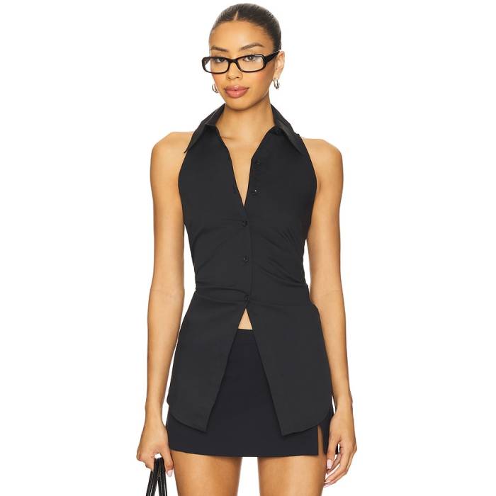 Simonmiller 【 Loch Sleeveless Poplin Button Up Women Black 】 Sleeveless ノン捩り レディース 黒いこと 黒いこと