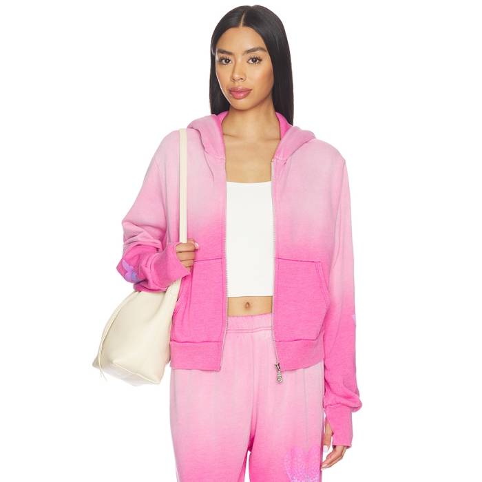 Lauren Moshi 【 Butterfly Heart Crop Zip Hoodie Women Dark Pink Ombre 】 Crop クロップ フーディー パーカー レディース pink サクラ色