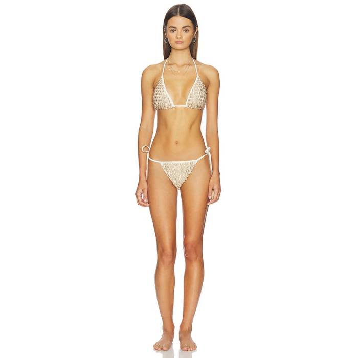 Hanne Bloch 【 Pom Pom Bikini Set Women White \u0026Amp; Gold 】 レディース 白いこと 白いこと ゴールド