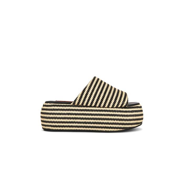 Simonmiller 【 Stripe Raffia Cloudy Platform Sandal Women Black \u0026Amp; White Micro Stripe 】 Stripe 縞模様 レディース 黒いこと 黒いこと 白いこと 白いこと Micro ミクロ Stripe 縞模様