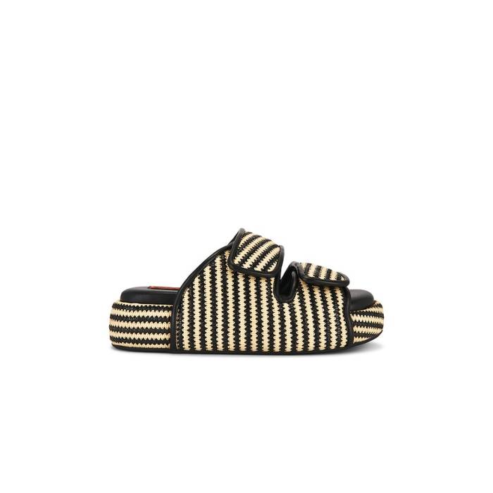 Simonmiller 【 Stripe Raffia Cro Slide Women Black \u0026Amp; White Micro Stripe 】 Stripe 縞模様 Slide サンダル レディース 黒いこと 黒いこと 白いこと 白いこと Micro ミクロ Stripe 縞模様
