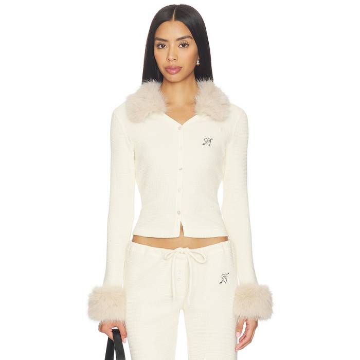 Juliet Johnstone 【 Waffle Knit Cardigan Women Cream 】 ワーヘル 編み物 ジレー レディース 皮膚軟化剤