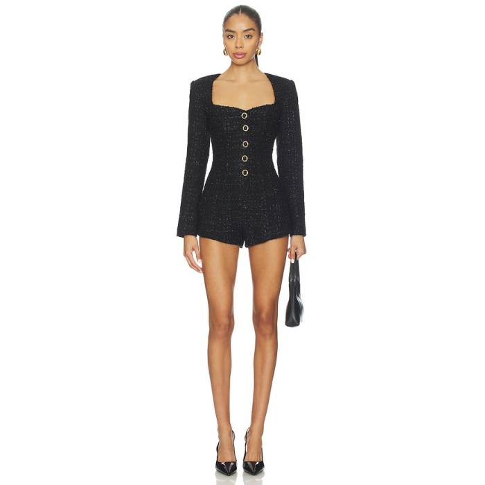 Majorelle 【 Selene Tweed Romper Women Black Metallic 】 ロンパース レディース 黒いこと 黒いこと