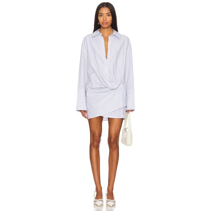 H:ours 【 Faye Shirt Dress Women Gray &Amp; White 】 ドレス レディース gray 灰色・グレー・グレイ 白色 ホワイト|スニケス