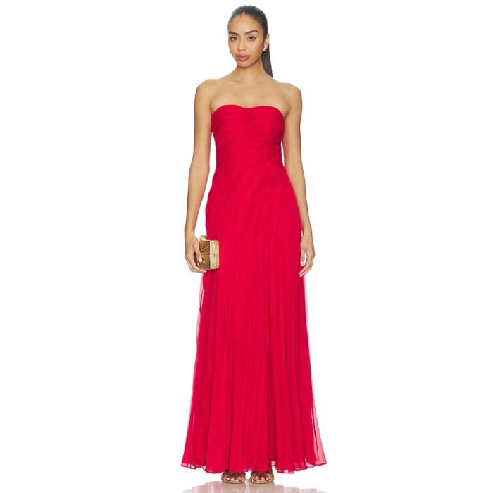 Amur 【 Elea Asymmetrical Pleated Gown Women Solstice Red 】 レディース Red 赤・赤いこと