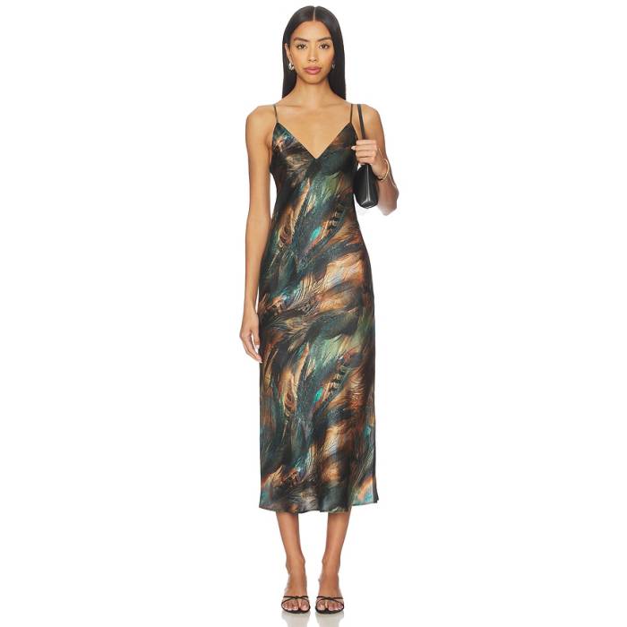 L\u0027agence 【 Seridie Midi Slip Dress Women Teal Malt Mix Feather 】 御召しもの レディース