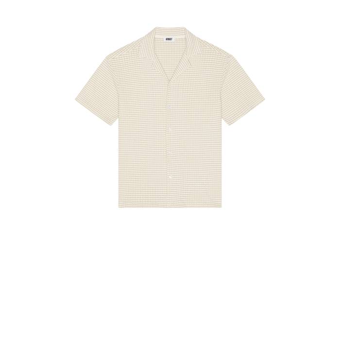 Krost 【 Checkered Knit Bowling Shirt Men Egret 】 編み物 メンズ