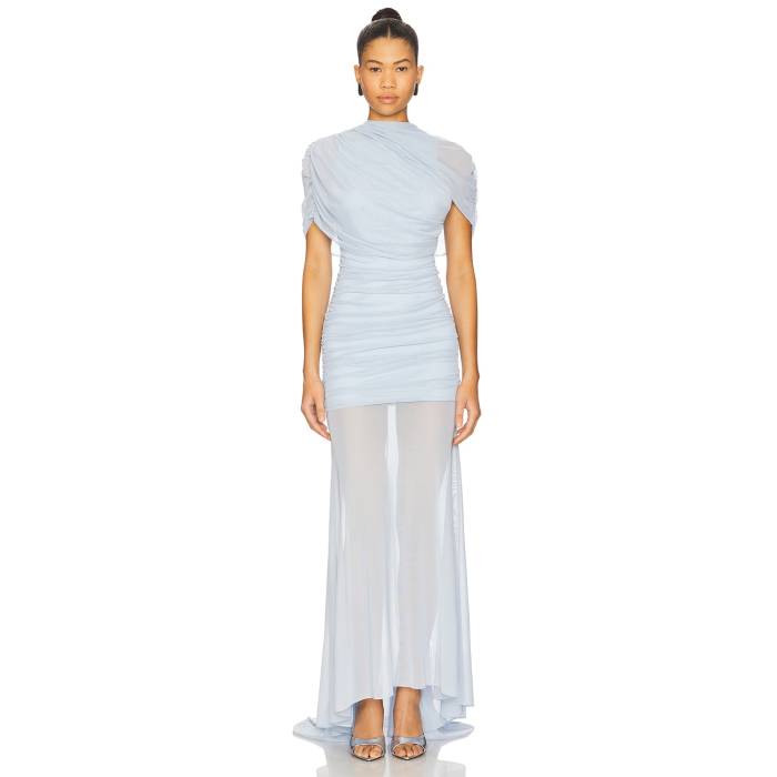 アマンダアプリチャード Amanda Uprichard 【 X Revolve Evianna Mesh Gown Women Baby Blue 】 レディース 青み 青色