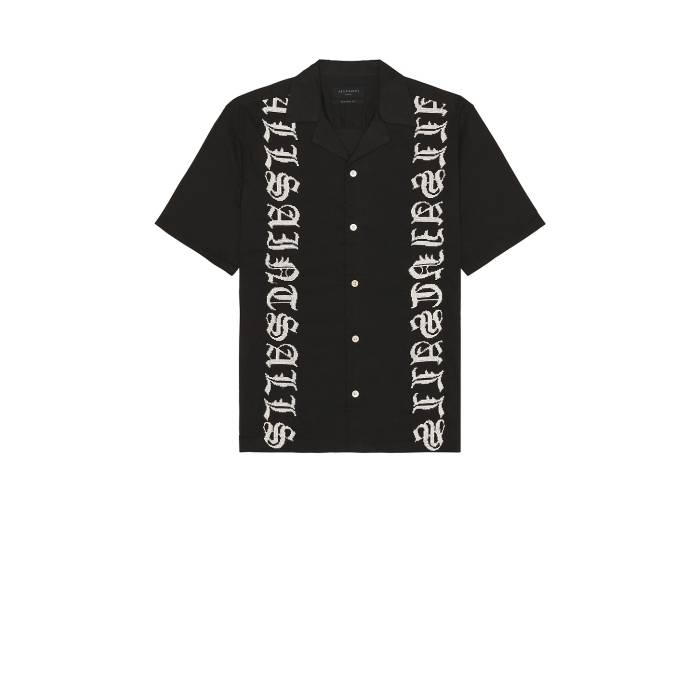 オールセインツ Allsaints 【 Scripture Short Sleeve Shirt Men Faded Black 】 Sleeve スリーブ メンズファッション トップス カジュアルシャツ メンズ 黒色 ブラック