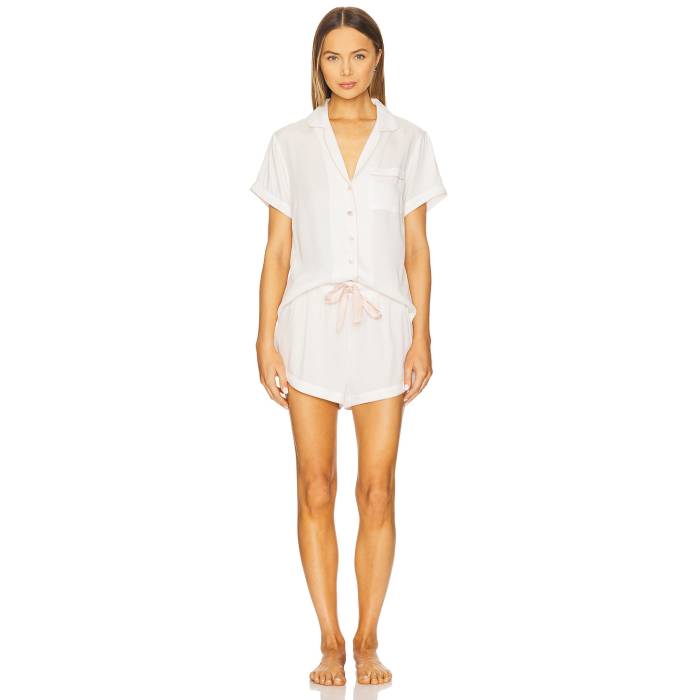 Homebodii 【 Eva Short Set Women White 】 インナー 下着 ナイトウェア レディース ナイトウェア ルームウェア パジャマ レディース 白色 ホワイト