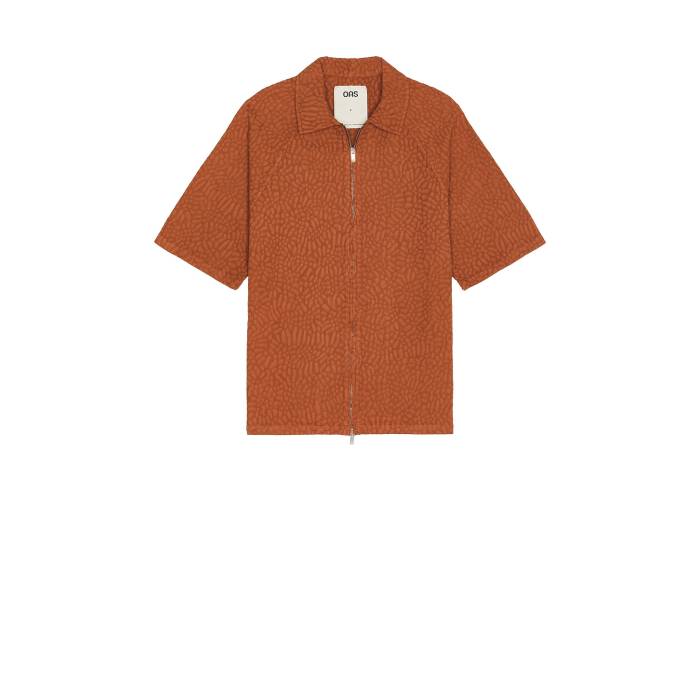 Oas 【 Terracotta Turleo Zack Full Zip Shirt Men Red 】 メンズファッション トップス カジュアルシャツ メンズ Red 赤・レッド