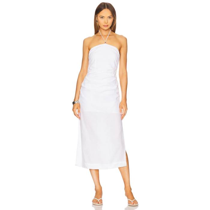オニア Onia 【 Air Linen Ruched Halter Dress Women White 】 ドレス レディースファッション ドレス レディース 白色 ホワイト