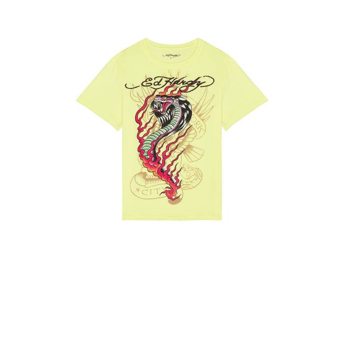エドハーディー Ed Hardy 【 Cobra Flame Rhinestone Tee Men Lemon 】 プルオーバー メンズ