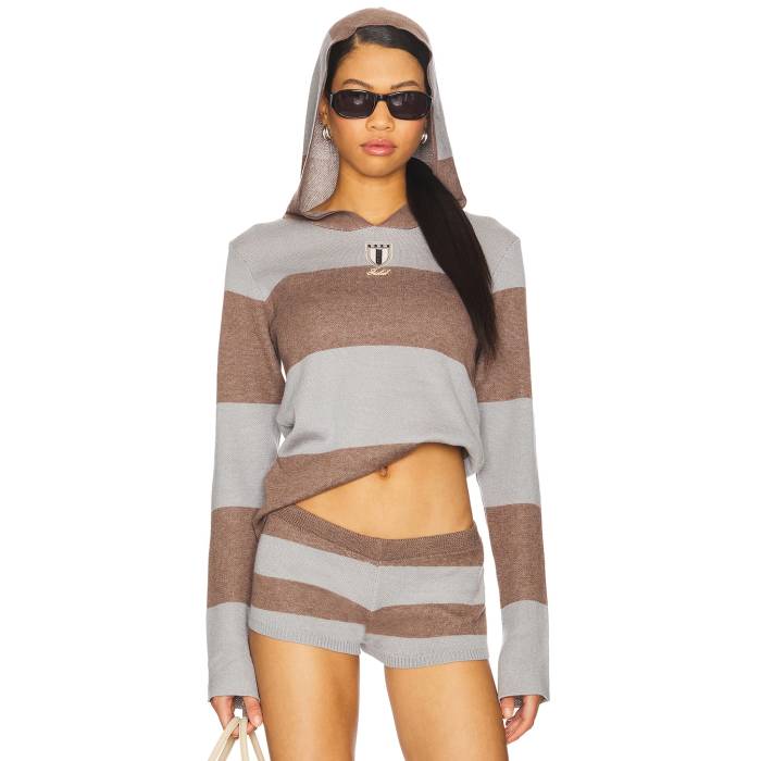 ジェイディッドロンドン Jaded London 【 Stripe Knitted Rugby Top With Hood Women Grey 】 Stripe ストライプ ラグビー レディースファッション トップス その他 レディース 灰色 グレー