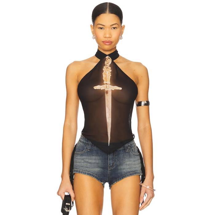 1Xblue 【 Dagger Diamond Top Women Black 】 金剛石 レディース 黒いこと 黒いこと