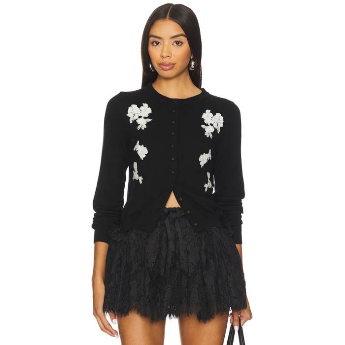 Yuhan Wang 【 Floral Sequin Cardigan Women Black 】 ジレー レディース 黒いこと 黒いこと