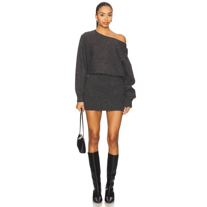 Line \u0026 Dot 【 Shore Sweater Mini Dress Women Charcoal 】 調教師 お召しもの レディース 濃灰色