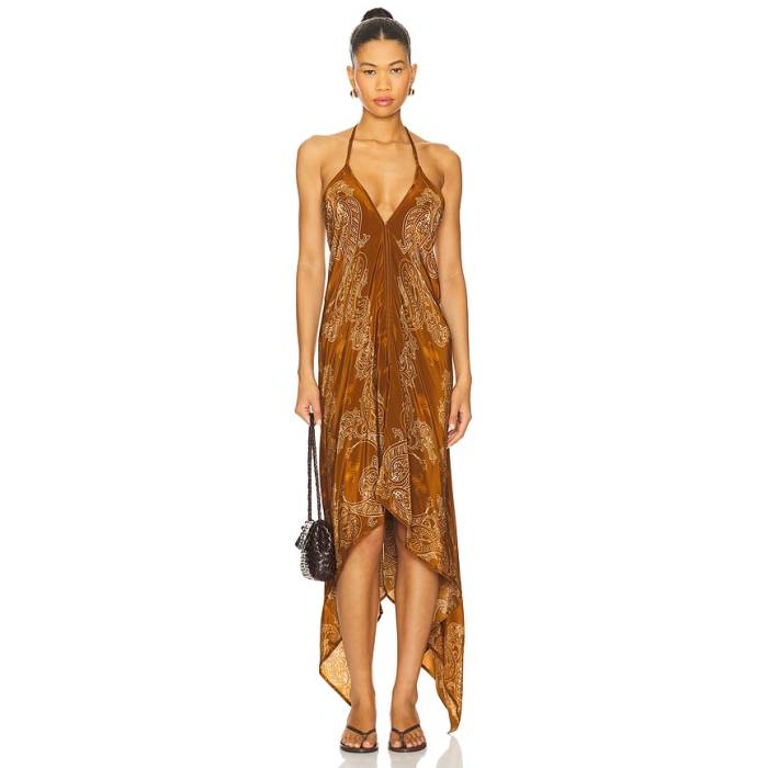 Rococo Sand 【 High Low Handkerchief Dress Women Brown 】 御機嫌 御召しもの レディース 赤銅色 赤銅色