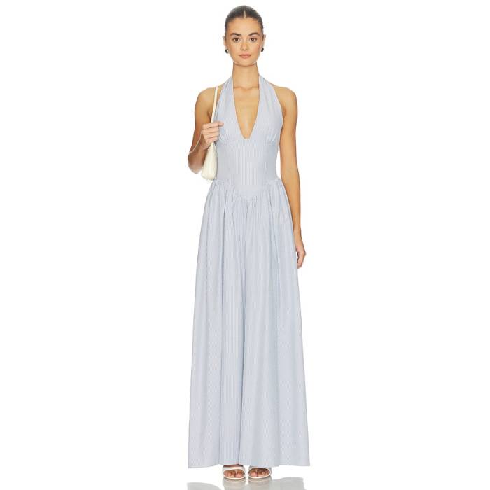 More To Come 【 Leeaster Halter Maxi Dress Women Blue Stripe 】 御召しもの レディース 青碧 青碧 Stripe 縞模様