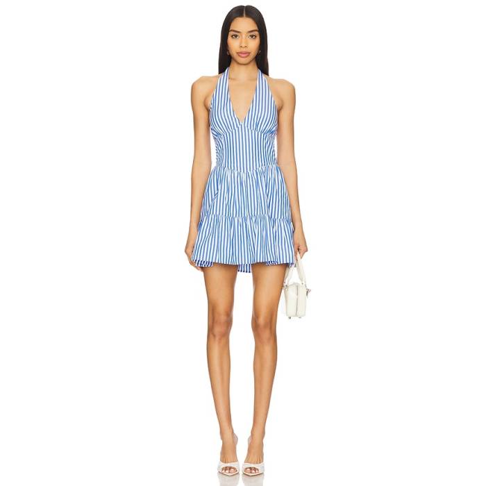 More To Come 【 Davina Halter Mini Dress Women Blue Stripe 】 お召しもの レディース 青み 青色 Stripe 縞模様