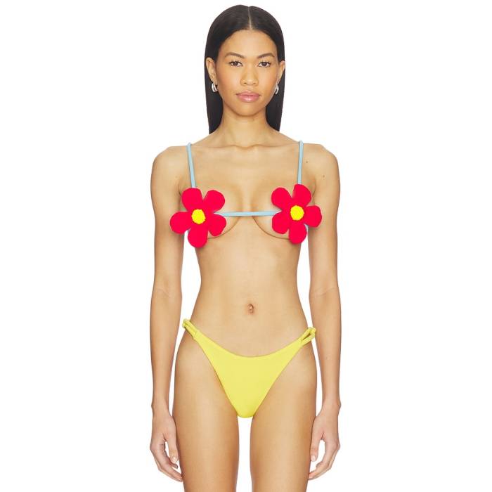 Nau Bikinis 【 Daisy Bikini Top Women Red \u0026Amp; Light Blue 】 レディース Red 赤・赤いこと 青碧 青碧