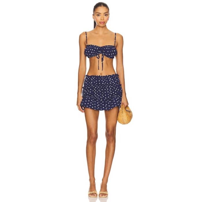 More To Come 【 Mandy Mini Skirt Set Women Navy Polka Dot 】 レディース 紺色 米国海軍