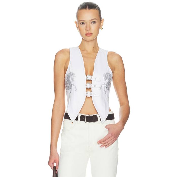 Understated Leather 【 Party Horse Vest Women White Denim 】 限りない レディース 白いこと 白いこと ジーンズ