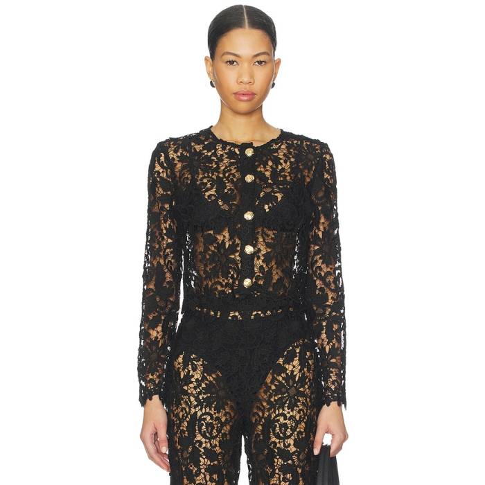La Porte 【 Coco Lace Cardigan Women Black 】 ジレー レディース 黒いこと 黒いこと