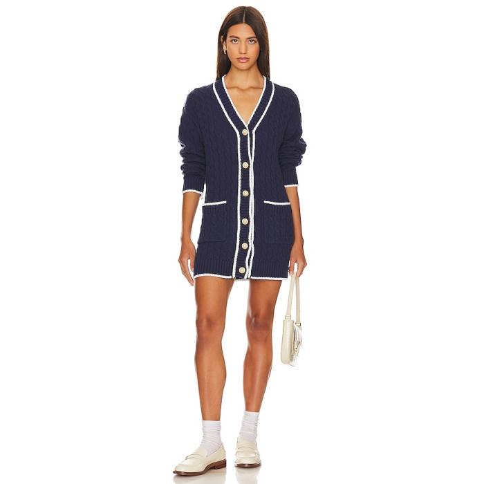 Lovers And Friends 【 Julienne Cable Knit Dress Women Navy \u0026Amp; Ivory 】 編み物 お召しもの レディース 紺色 米国海軍 象牙色
